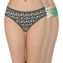 Amante Green & White Cotton Floral Print Bikini Panties - Pack Of 3-image-82