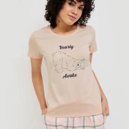 Ginger by Lifestyle Peach Cotton Graphic Print T-Shirt-image-14