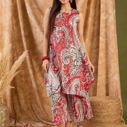 InWeave Women Paisley Printed Cotton A-Line Kurta with Palazzo-image-90