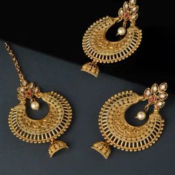Zaveri Pearls Gold Tone Ethnic Crescent Shape Earring & Maangtikka Set-ZPFK11562-28