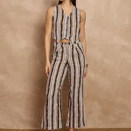 all about you Striped V-Neck Sleeveless Waistcoat With Trouser-image-78