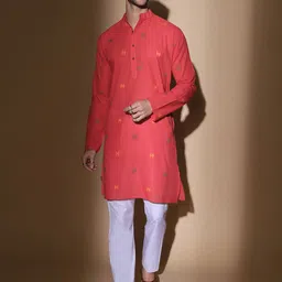 MOSHI Floral Printed Band Collar Pure Cotton Straight Kurta-image-35