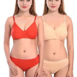 AROUSY Orange & Beige Cotton Bra Panty Set - Pack Of 2-image-70