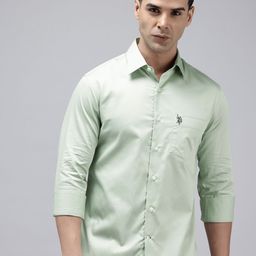 U.S. Polo Assn. Pure Cotton Satin Finish Tailored Fit Opaque Casual Shirt-image-5