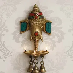 eCraftIndia Golden Brass Lord Ganesha Wall Hanging Decorative Diya - Set of 1-image-35