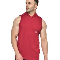 Chkokko Maroon Cotton Regular Fit Hooded T-Shirt-image-41