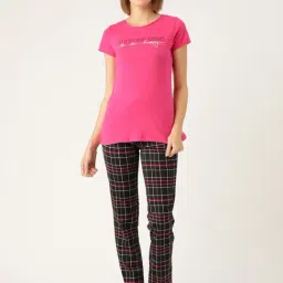 Sweet Dreams Fuchsia & Black Graphic Print Top With Pyjamas-picture-15