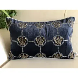 TARA Sparkling Homes Blue Embroidered Luxury Velvet Cushion Cover - Set of 1-image-86