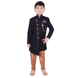 SG Yuvraj Kids Navy & Brown Solid Sherwani with Pyjama-image-64