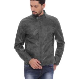 Basics Grey Comfort Fit Self Pattern Jacket-image-51
