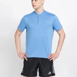 adidas Blue Regular Fit Textured Sports Henley T-Shirt-image-55