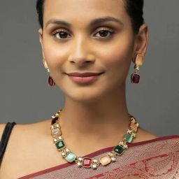 Priyaasi Gold-Plated Geometric Multicolor Stone Studded Jewellery Set for Women-46