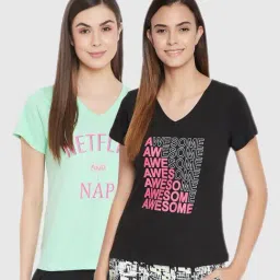 Clovia Assorted Graphic Print T Shirt (Pack of 2)-image-25