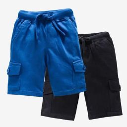 Kiddopanti Kids Black & Royal Blue Solid Cargo Shorts (Pack Of 2)-image-22