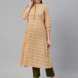 Kami Kubi Yellow Floral Print A Line Kurta-image-82