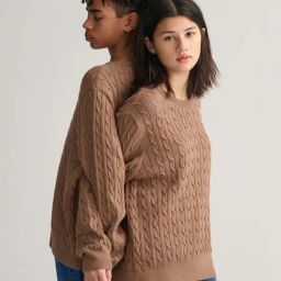Gant Kids Brown Cotton Self Pattern Full Sleeves Sweater-image-101