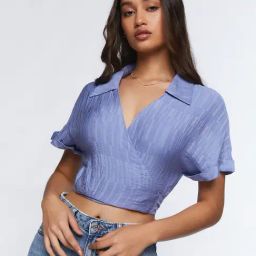 Forever 21 Blue Textured Crop Top-image-13