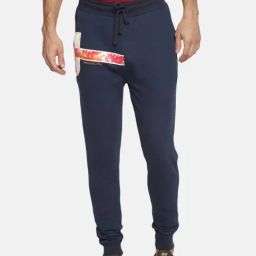Masculino Latino Navy Blue Cotton Regular Fit Printed Joggers-image-87