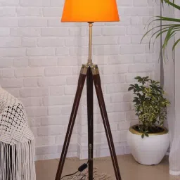Homesake Orange & Brown Wood Tripod Floor Lamp - Set of 1-3