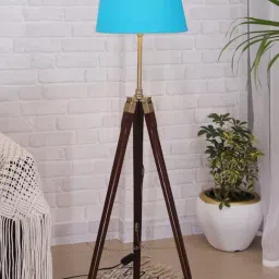 Homesake Blue & Brown Wood Tripod Floor Lamp - Set of 1-8