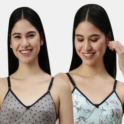 Kryptic Light Grey & Aqua Printed Full Coverage Everyday Bra - Pack of 2-picture-1