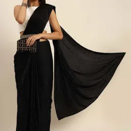Mohey Black Embellished Saree With Unstitched Blouse-image-9