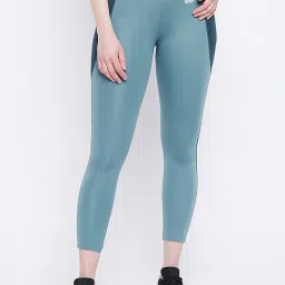 Clovia Teal Blue Mid Rise Sports Tights-image-35