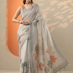 Libas Grey Regular Fit Embellished Saree With Unstitched Blouse-picture-13