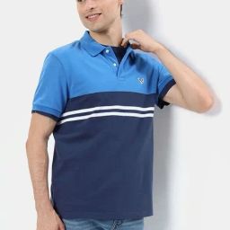 American Eagle Blue Cotton Regular Fit Colour Block Polo T-Shirt-image-89