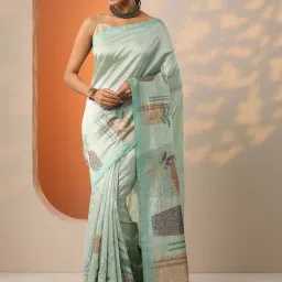 Libas Sea Green Regular Fit Printed Saree With Unstitched Blouse-picture-17
