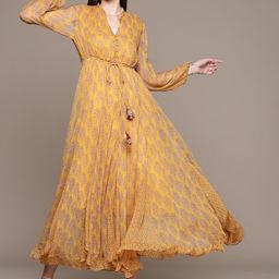 Ritu Kumar Floral Print Puff Sleeves Chiffon Maxi Dress-image-86