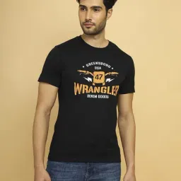 Wrangler Jet Black Cotton Regular Fit Printed T-Shirt-image-42