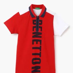 United Colors of Benetton Kids Red & White Cotton Printed Polo T-Shirt-image-45