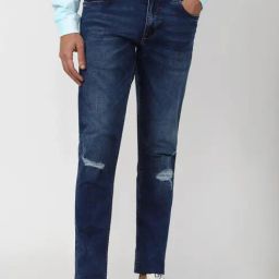 Peter England Navy Slim Fit Distressed Jeans-image-47