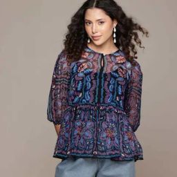 Label Ritu Kumar Navy Blair Top With Camisole-image-40