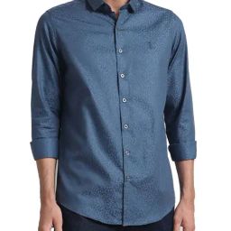 Simon Carter London Blue Printed Slim Fit Shirt-image-36