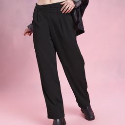 DressBerry Women Classic Cuts Textured Pleated Asymmetric Waist Trousers-image-72