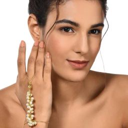 Zaveri Pearls Gold Tone Clustered Pearls Ethnic Hand Harness - ZPFK10446-99