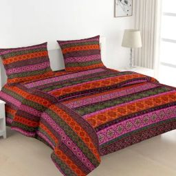 Swayam Orange Cotton Motif King Bed Sheets 2 Pillow Covers-46