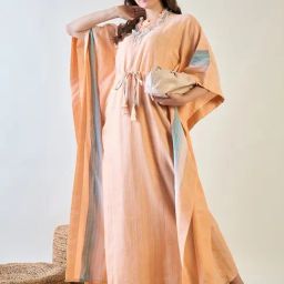 The Kaftan Company Beige Cotton Striped Kaftan-image-33
