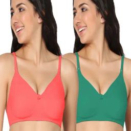 IN CARE Red & Green Cotton T-Shirt Bras - Pack Of 2-image-77