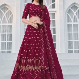 SHUBHKALA Rani Pink Embellished Lehenga and Choli Set With Dupatta-picture-6