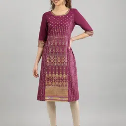 Aurelia Wine Cotton Printed A Line Kurta-image-86
