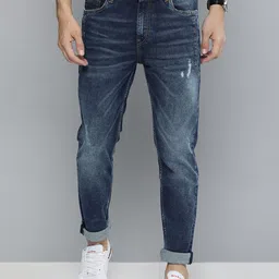 Mast & Harbour Men Blue Slim Tapered Fit Mid-Rise Low Distress Stretchable Jeans-picture-17