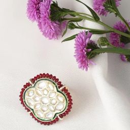 Zaveri Pearls Green Meenakari & Pink Crystals Beaded Ethnic Kundan Finger Ring-ZPFK11543-image-74