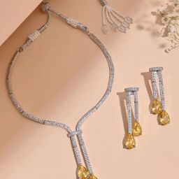 Fida Silver Yellow Luxurious American Diamond Negligee Party Jewellery Set-78