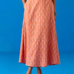 Okhai Peach Renewal Hand-Embroidered Mirrorwork Pure Cotton Ikkat Skirt-picture-30