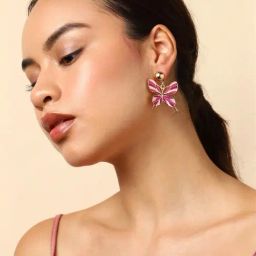 Sohi Pink Butterfly Drop Earrings image 3
