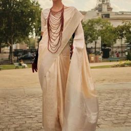 Odette Cream Silk Blend Woven Saree With Unstitched Blouse-picture-25