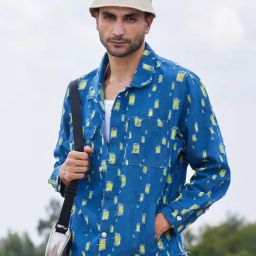Campus Sutra Blue Cotton Regular Fit Texture Jacket-picture-33